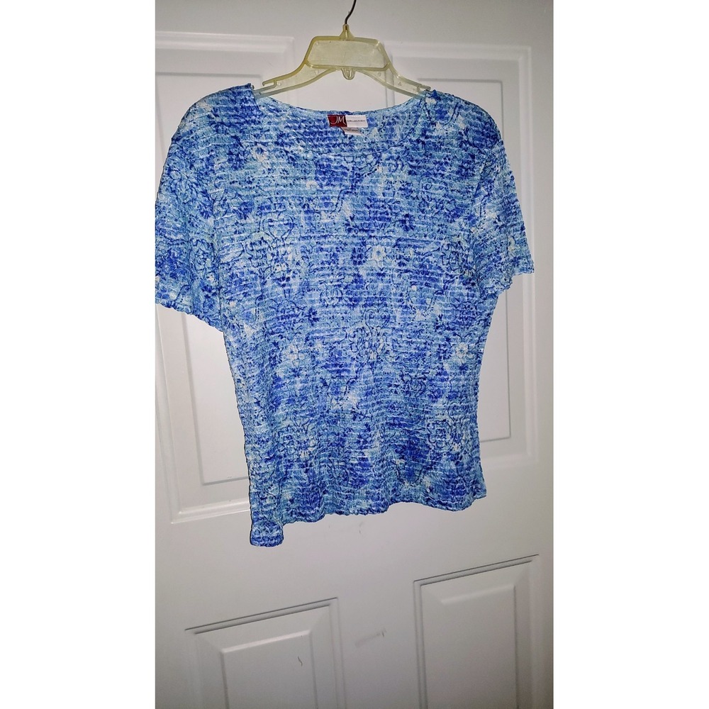 JM Collection Women Gorgeous Shade Of Blues Top Sz M short Sleeve Stretchy